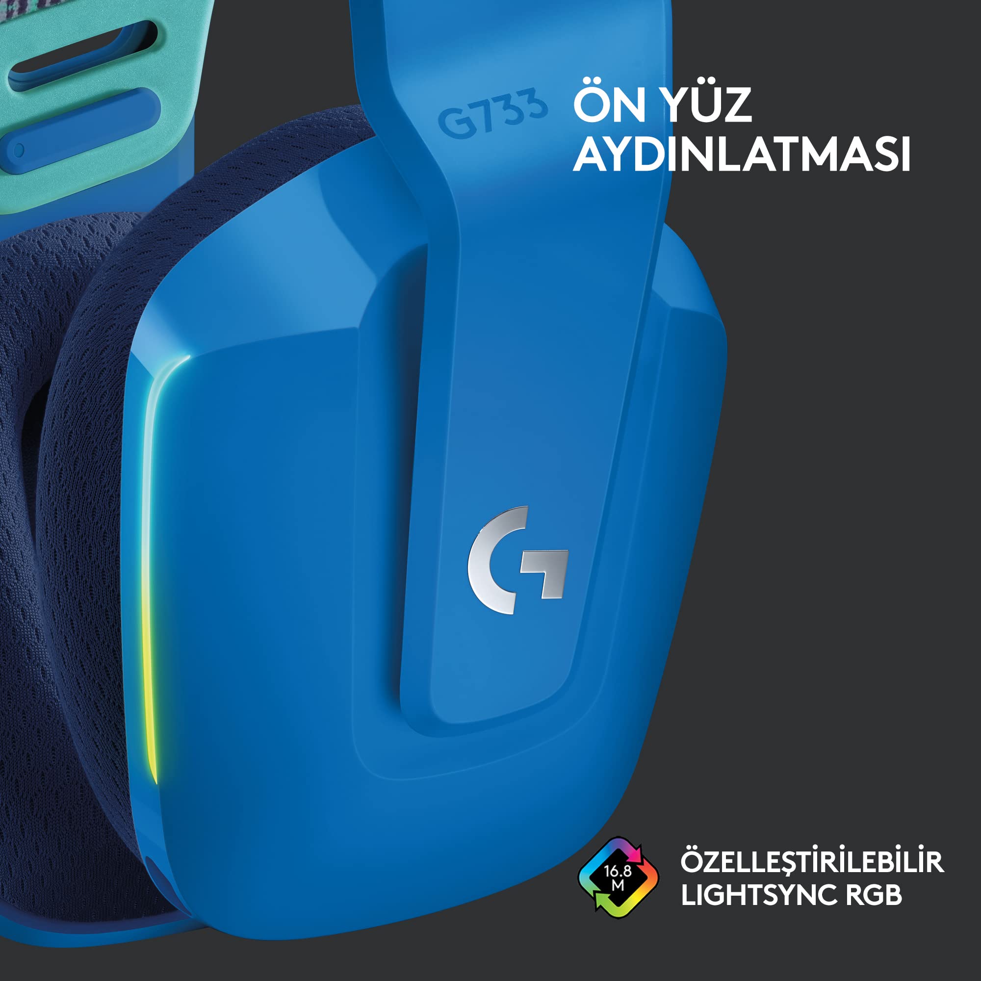 Logitech G G733 LIGHTSPEED Kablosuz Kulak Üstü Oyuncu Kulaklığı, LIGHTSYNC RGB, Blue Voice Mikrofon,