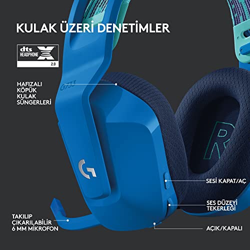 Logitech G G733 LIGHTSPEED Kablosuz Kulak Üstü Oyuncu Kulaklığı, LIGHTSYNC RGB, Blue Voice Mikrofon,