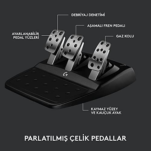 Logitech G G923 Driving Force Yarış Direksiyonu, Aşamalı Fren Pedalı, Alüminyum, Çelik ve Deri Yapı, PS3/PS4/PS5/PC ile Uyumlu, Trueforce Teknolojisi, Aşamalı Fren Pedalı, Siyah