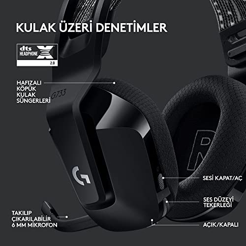 Logitech G G733 LIGHTSPEED Kablosuz Kulak Üstü Oyuncu Kulaklığı, LIGHTSYNC RGB, Blue Voice Mikrofon, Askılı Kafa Bandı, PRO-G Ses Sürücüleri, 29 Saat Pil Ömrü, Siyah