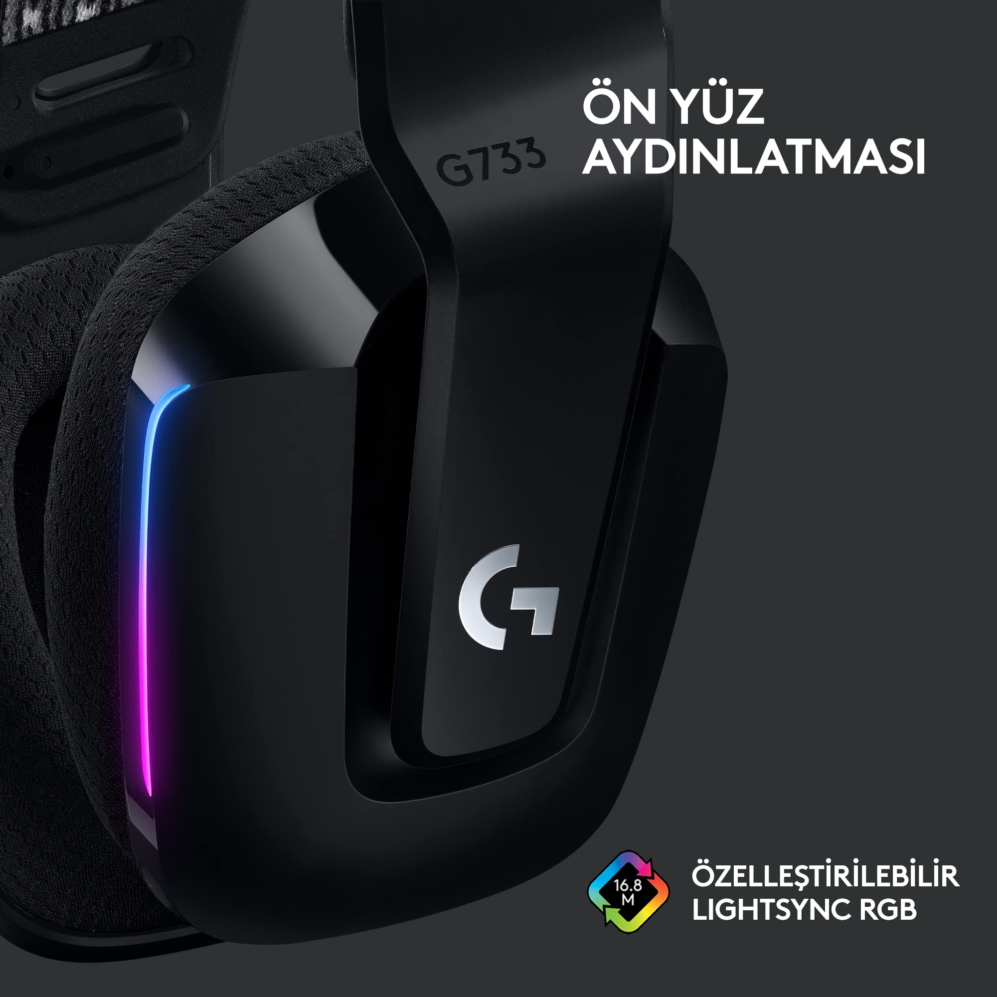 Logitech G G733 LIGHTSPEED Kablosuz Kulak Üstü Oyuncu Kulaklığı, LIGHTSYNC RGB, Blue Voice Mikrofon, Askılı Kafa Bandı, PRO-G Ses Sürücüleri, 29 Saat Pil Ömrü, Siyah