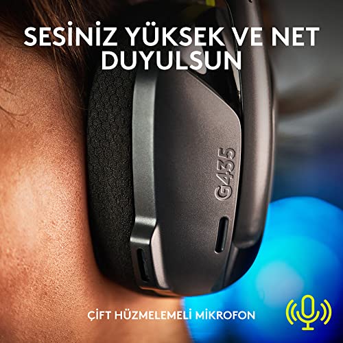 Logitech G G435 Lightspeed Kablosuz Kulak Üstü Oyuncu Kulaklığı, Bluetooth, Dahili Mikrofon, 40 mm Ses Sürücüleri, 165 gr, 18 Saat Pil Ömrü, Siyah