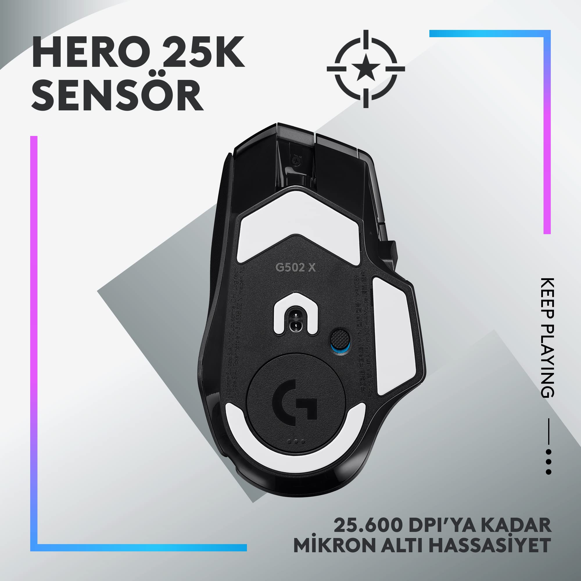 Logitech G502 X PLUS LIGHTSPEED Kablosuz Oyun Mouse'u, LIGHTSYNC RGB Aydınlatma, LIGHTFORCE Hibrit Anahtarlı Optik Mouse, HERO 25K Oyun Sensörü, MacOS, Windows ve PC ile Uyumlu, Siyah