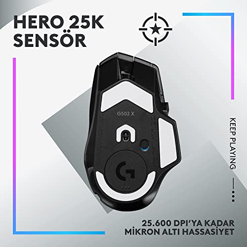 Logitech G502 X PLUS LIGHTSPEED Kablosuz Oyun Mouse'u, LIGHTSYNC RGB Aydınlatma, LIGHTFORCE Hibrit Anahtarlı Optik Mouse, HERO 25K Oyun Sensörü, MacOS, Windows ve PC ile Uyumlu, Siyah