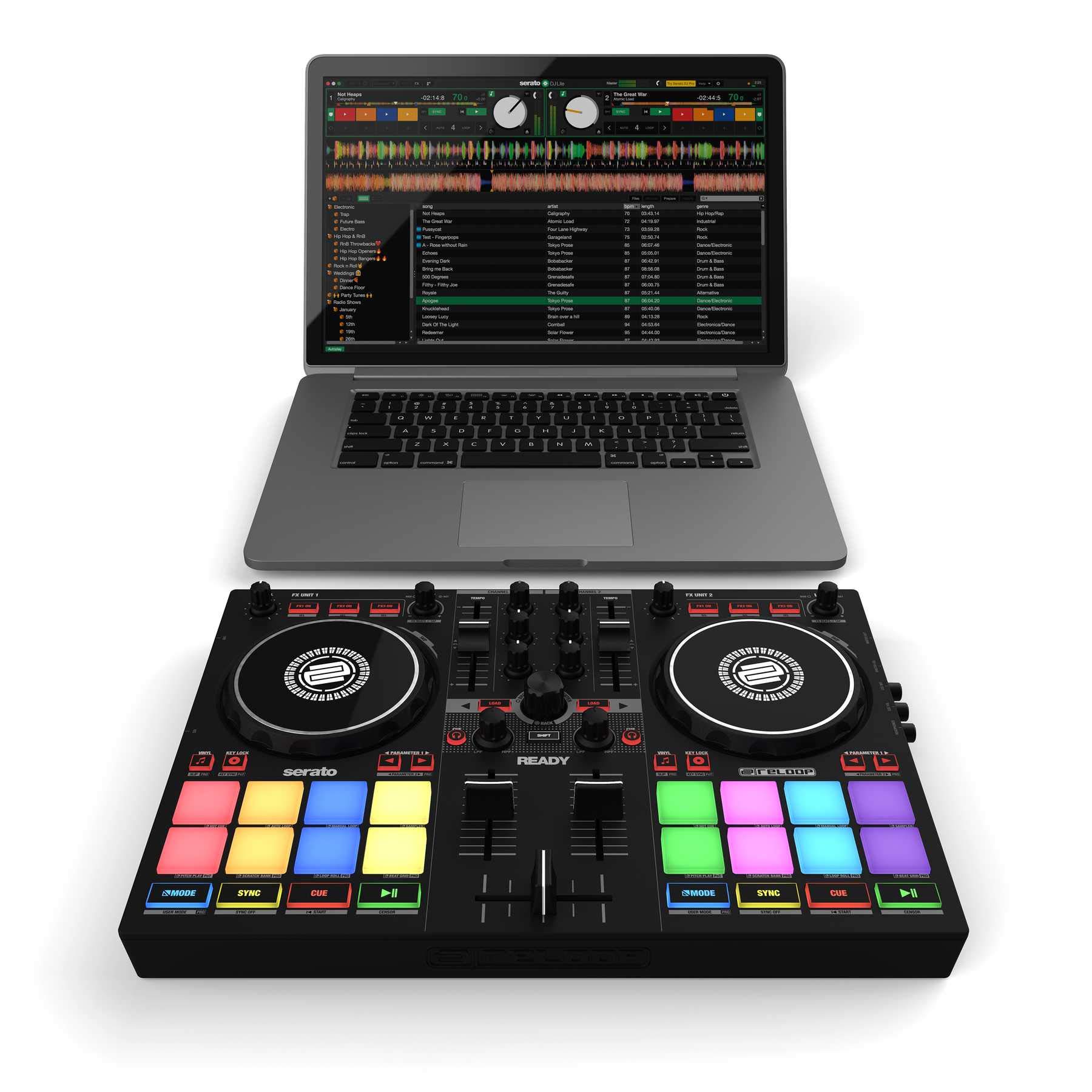 RELOOP Ready | Serato DJ Lite (dahil) ve DJ Pro için tasarlanmış Kompakt 2-Kanal DJ Controller/Kontrolör | iOS ve iPadOS'ta Algoriddim djay Pro AI uygulamalarıyla tak ve çalıştır. (Mac/PC/iOS)