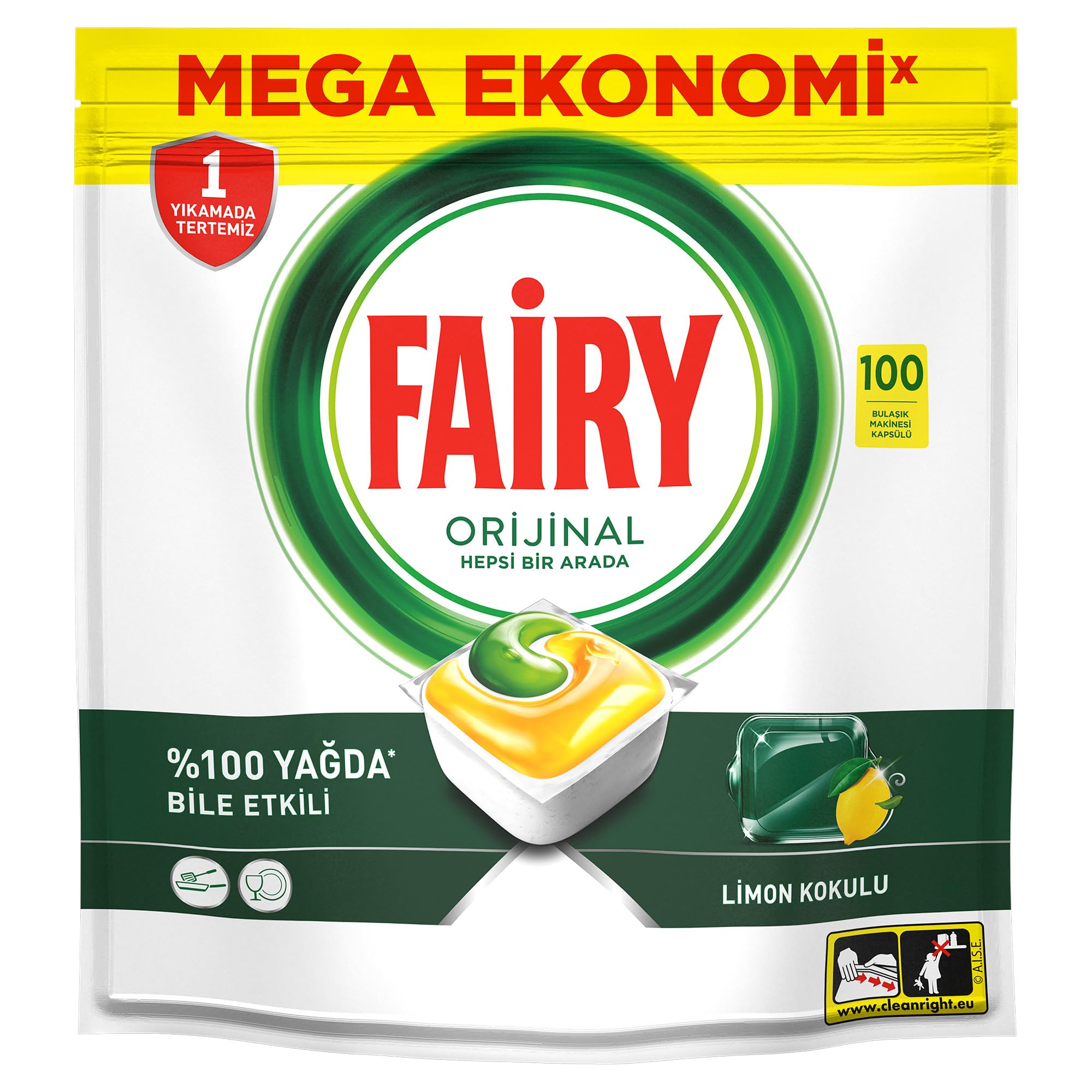 Fairy Hepsi Bir Arada Bulaşık Makinesi Deterjanı Kapsülü/Tableti 100 Yıkama Limon Kokulu