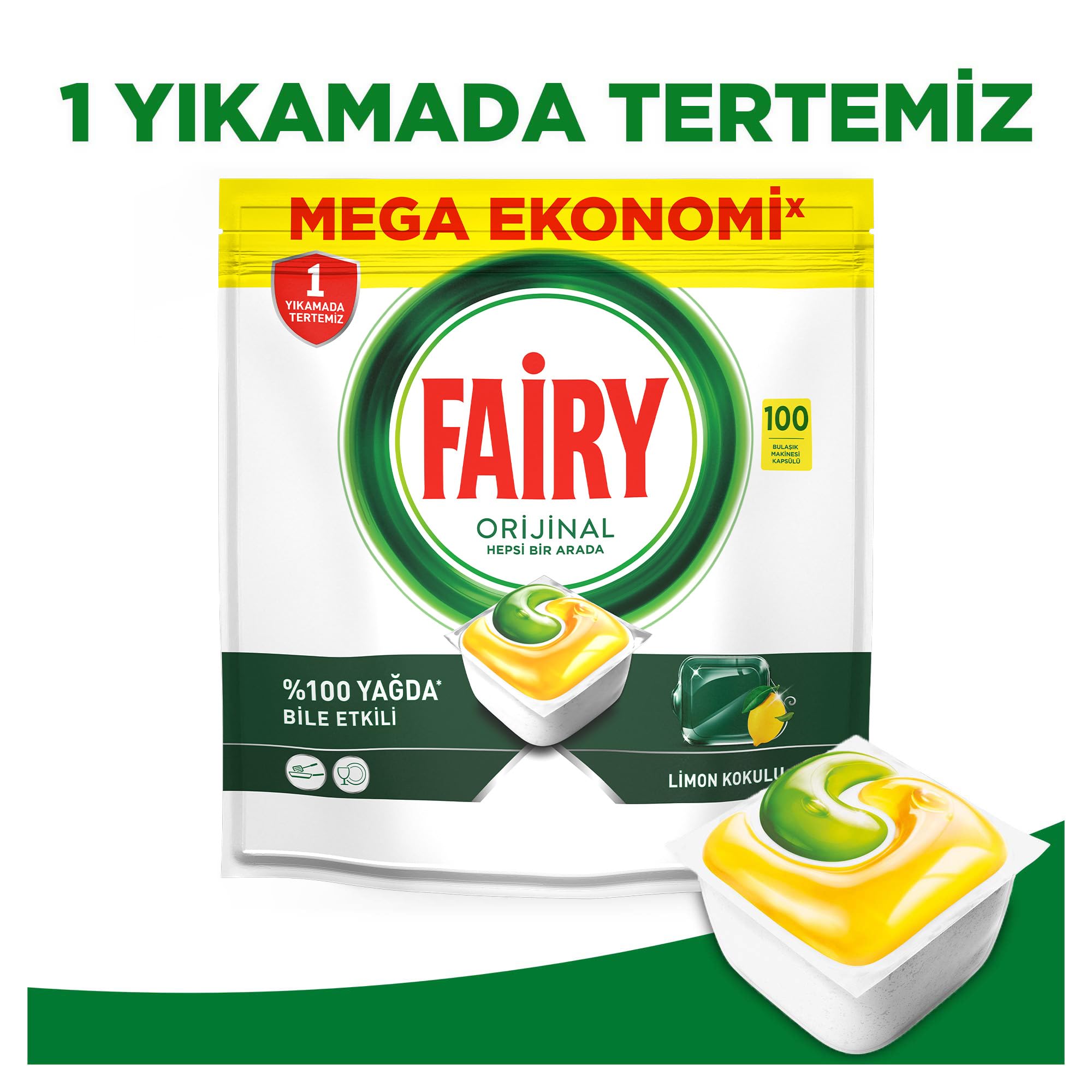 Fairy Hepsi Bir Arada Bulaşık Makinesi Deterjanı Kapsülü/Tableti 100 Yıkama Limon Kokulu