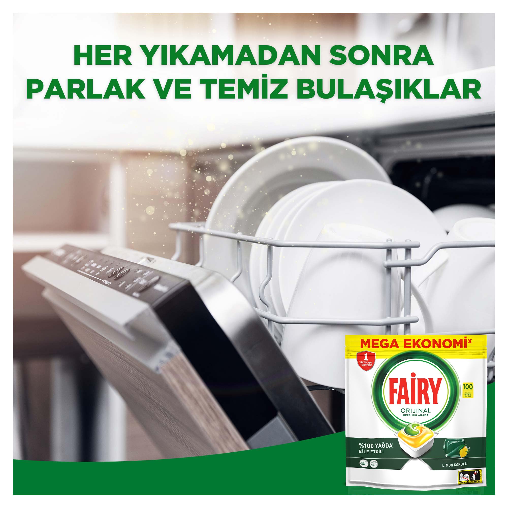 Fairy Hepsi Bir Arada Bulaşık Makinesi Deterjanı Kapsülü/Tableti 100 Yıkama Limon Kokulu