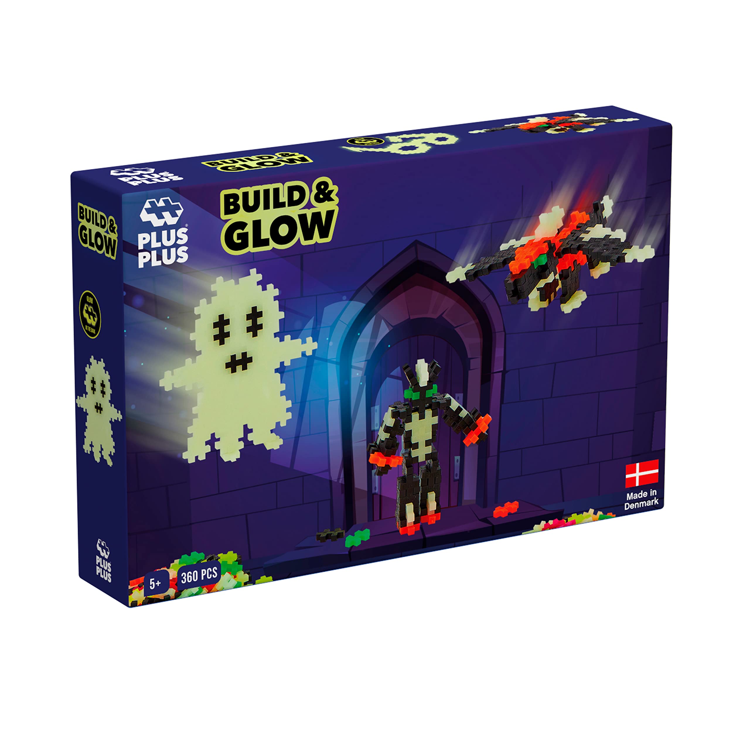 PLUS PLUS 9603808 mini dahiyane yapı oyuncağı, yapı ve parıltı, gece parlayan yapı taşı seti, 360 parça