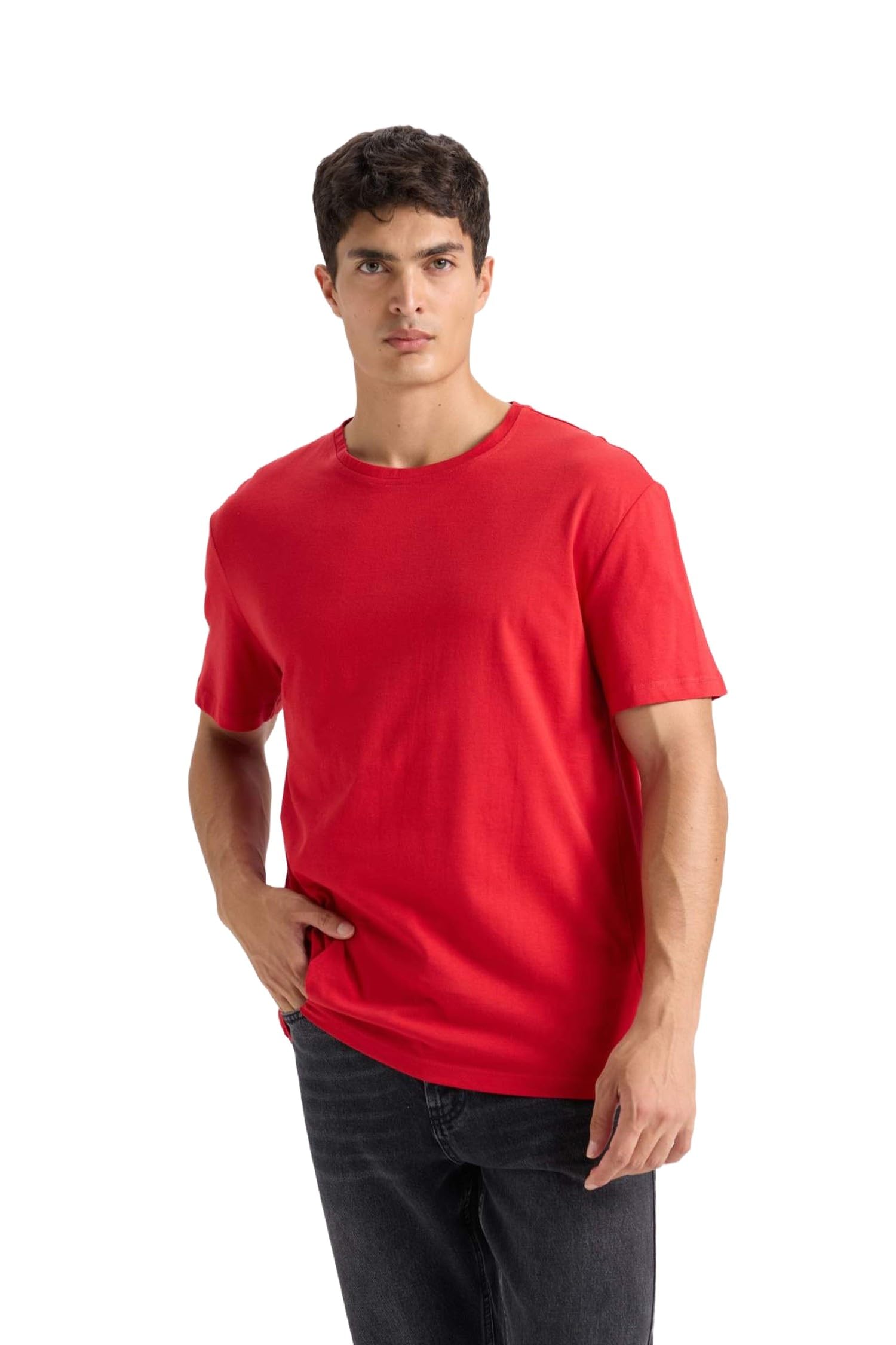 DeFacto Erkek Basic T-Shirt - Erkekler için klasik tişört, Kırmızı, M