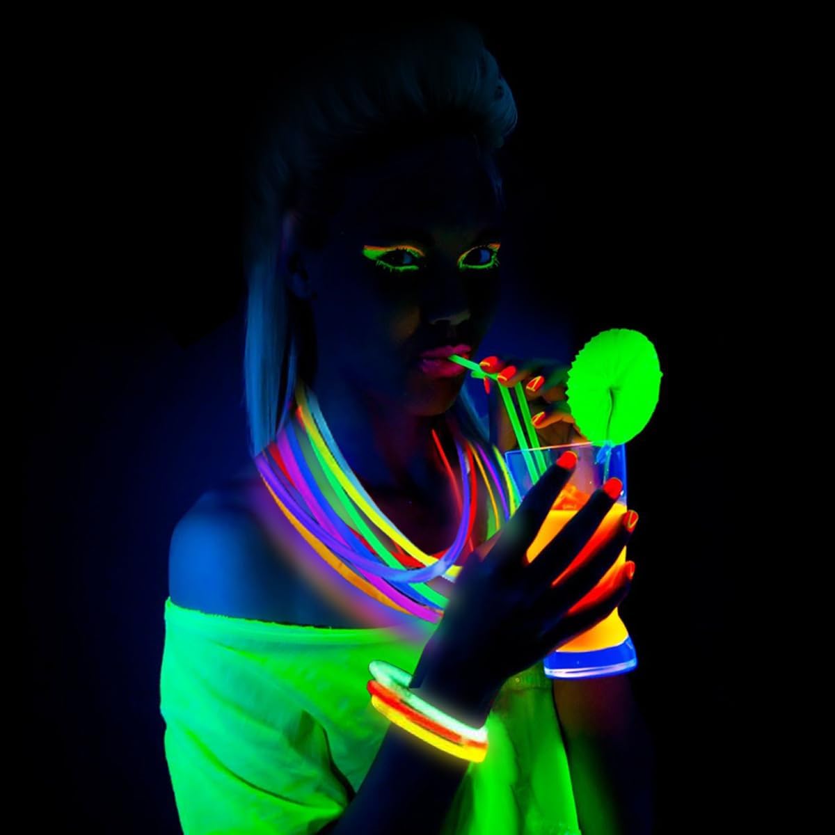 Ammy Glow Sticks 100 Parça, Neon Parlayan Düğünler, Parlayan Bilezikler, Parlayan Çubuklar, Kolyeler
