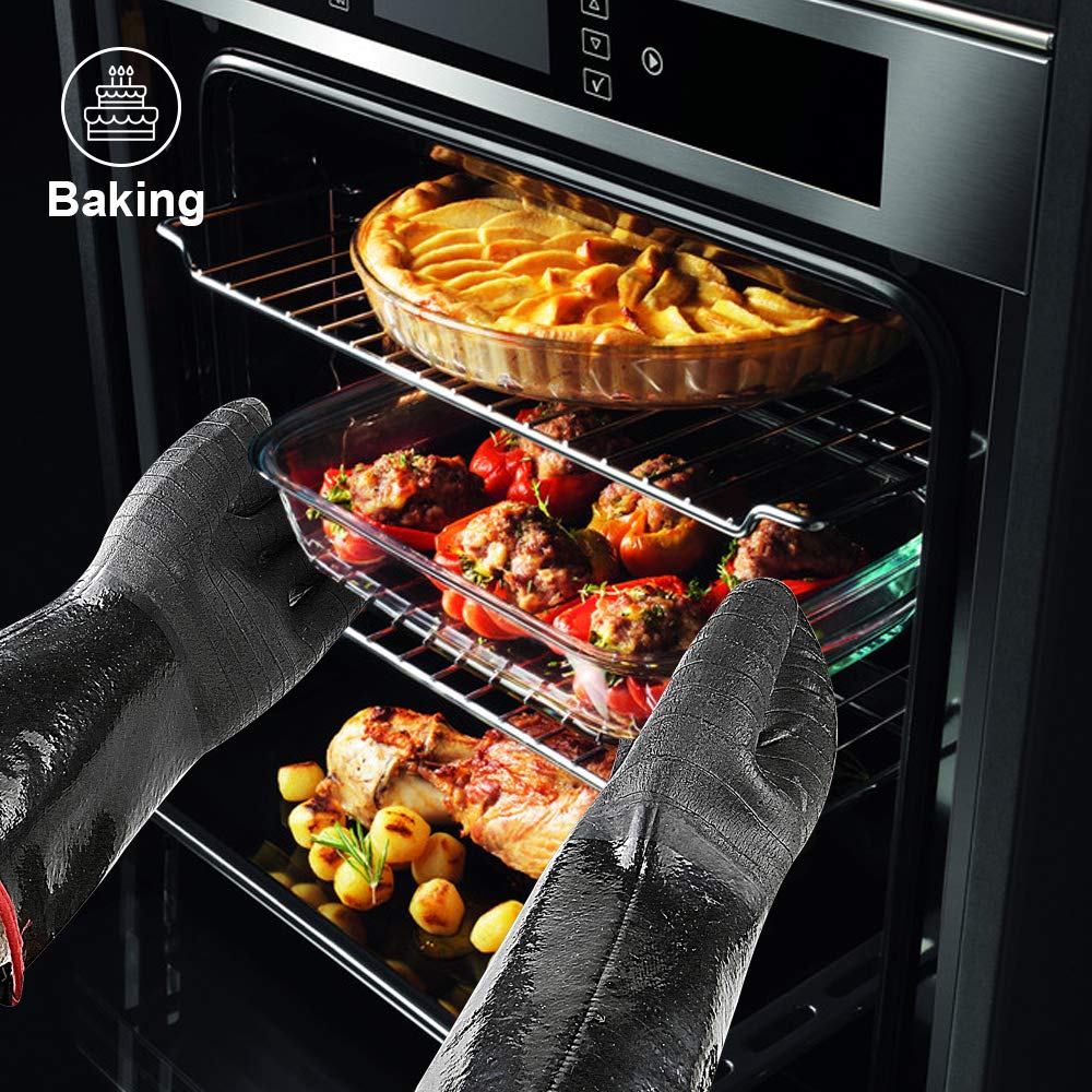 Aillary Izgara Barbekü için 1282 derece Fahrenheit Aşırı Isıya Dayanıklı Eldiven, Su Geçirmez Uzun Kollu Fritöz, Fırın, Fırın, Sigara İçen, Ateşe Dayanıklı, Yağa Dayanıklı Neopren Kaplama için (30 cm)