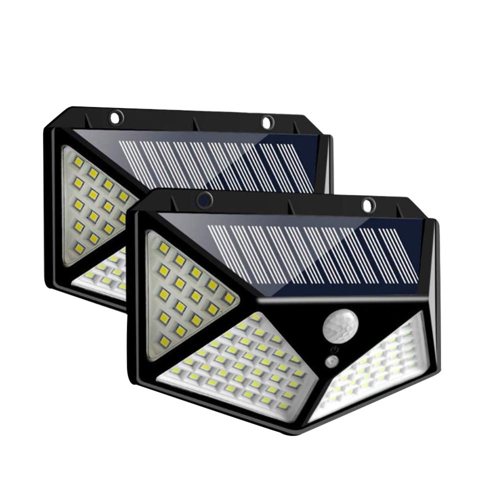 Uonlytech 2 adet solar duvar lambası, su geçirmez, 100 LED hareket sensörlü gece lambası, dış mekan, park avlu, bahçe için (siyah)
