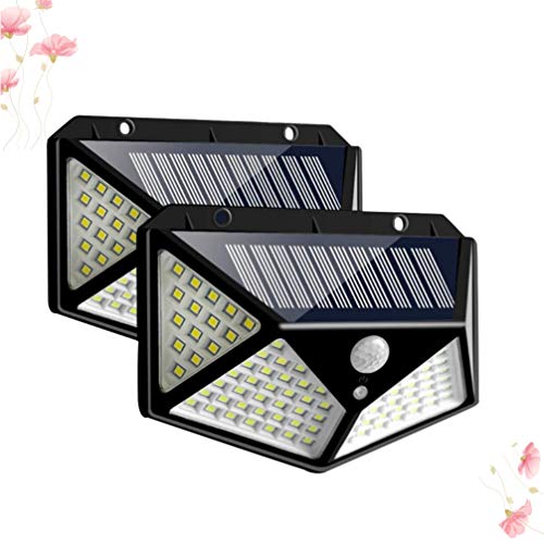 Uonlytech 2 adet solar duvar lambası, su geçirmez, 100 LED hareket sensörlü gece lambası, dış mekan, park avlu, bahçe için (siyah)