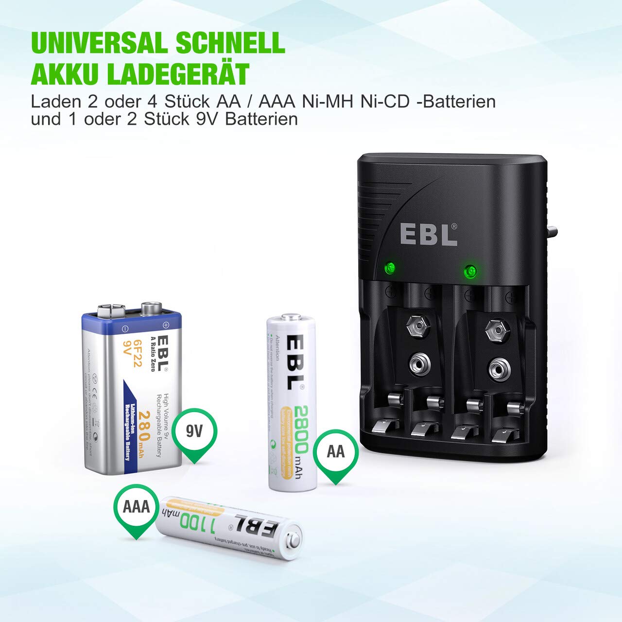 EBL NI-MH AA/AAA ve 9V Piller İçin Hızlı Şarj Cihazı - 4 Yönlü LED Ekranlı Şarj Cihazı 6802