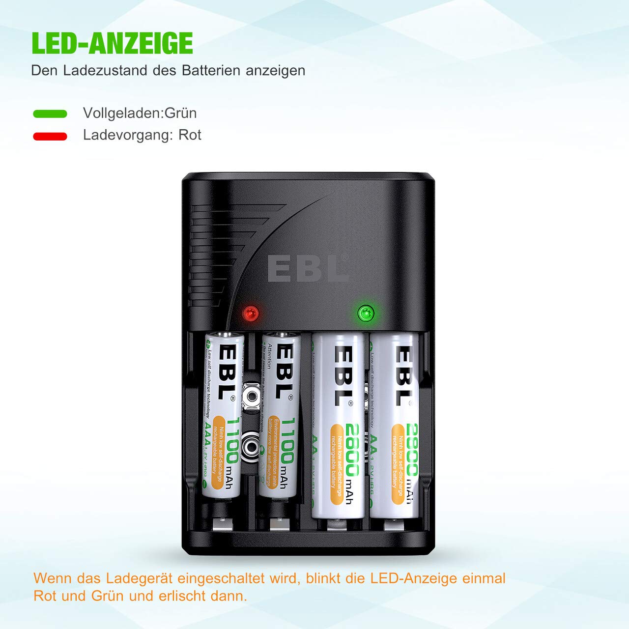 EBL NI-MH AA/AAA ve 9V Piller İçin Hızlı Şarj Cihazı - 4 Yönlü LED Ekranlı Şarj Cihazı 6802