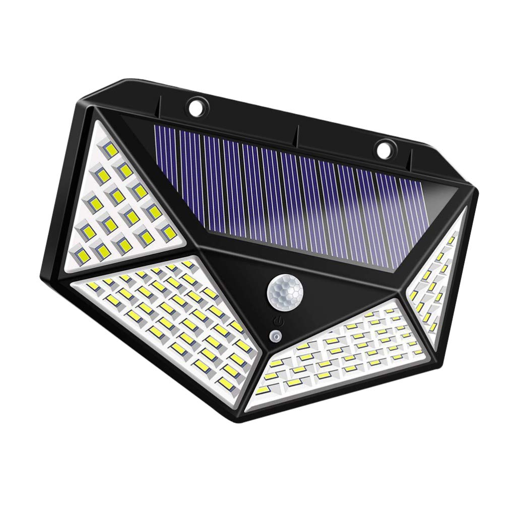 Uonlytech Solar duvar lambası, su geçirmez, dış mekan, dört taraflı, 100 LED, hareket sensörü, garaj, avlu, ev kapısı, yol için gece lambası (siyah)