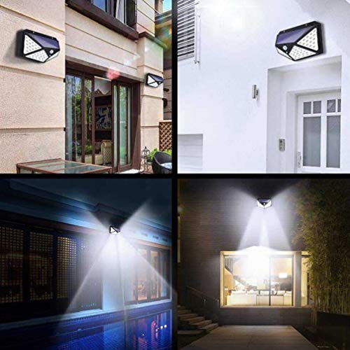 Uonlytech 4 adet solar duvar lambası, su geçirmez, dış mekan, dört taraflı, 100 LED, hareket sensörü, gece lambası, garaj, avlu, ev kapısı için (siyah)