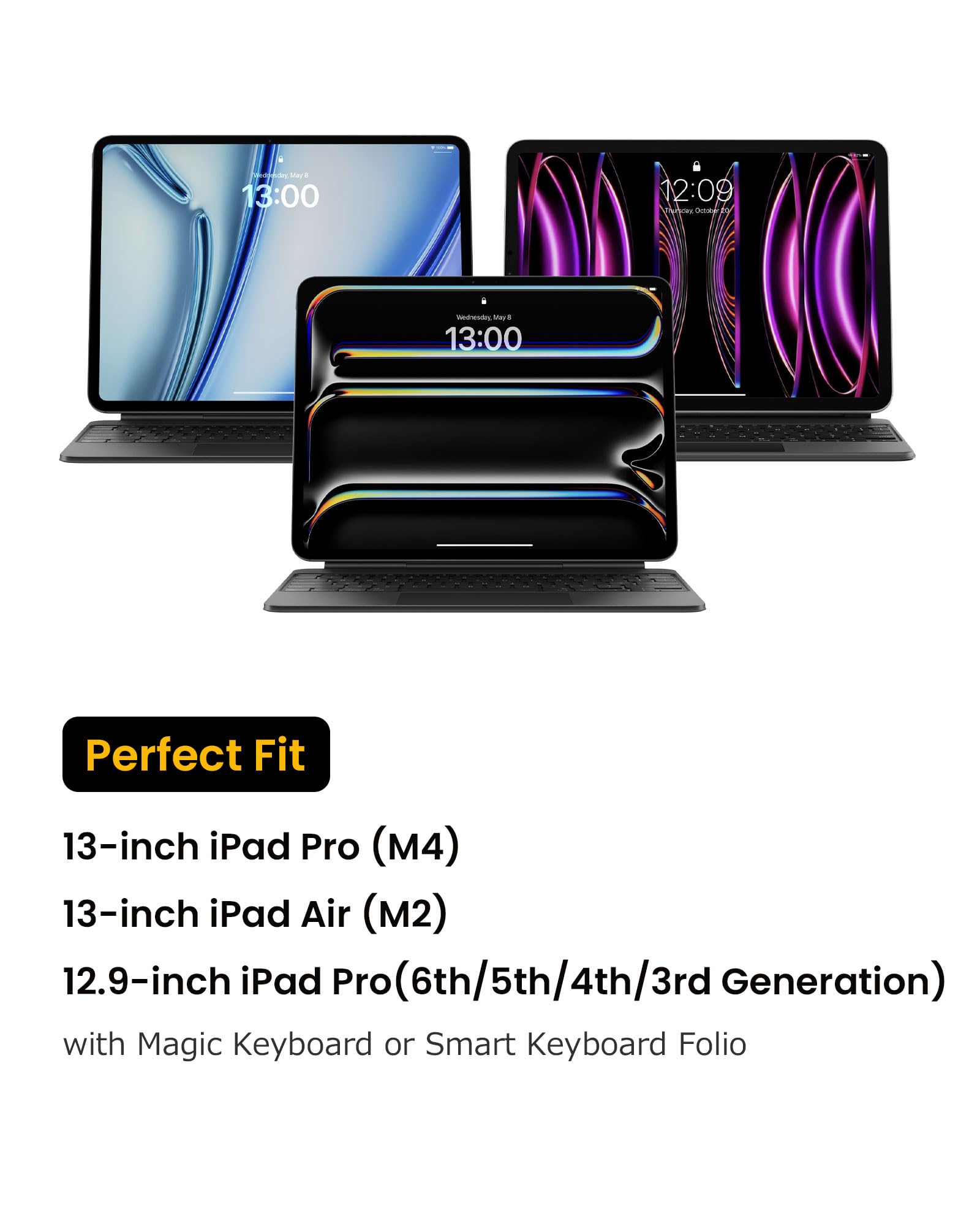 tomtoc 2024 13 inç iPad Pro M4 ve iPad Air M2 için Tablet Kılıf Kılıf, 12,9 inç iPad Pro M2&M1 6./5.