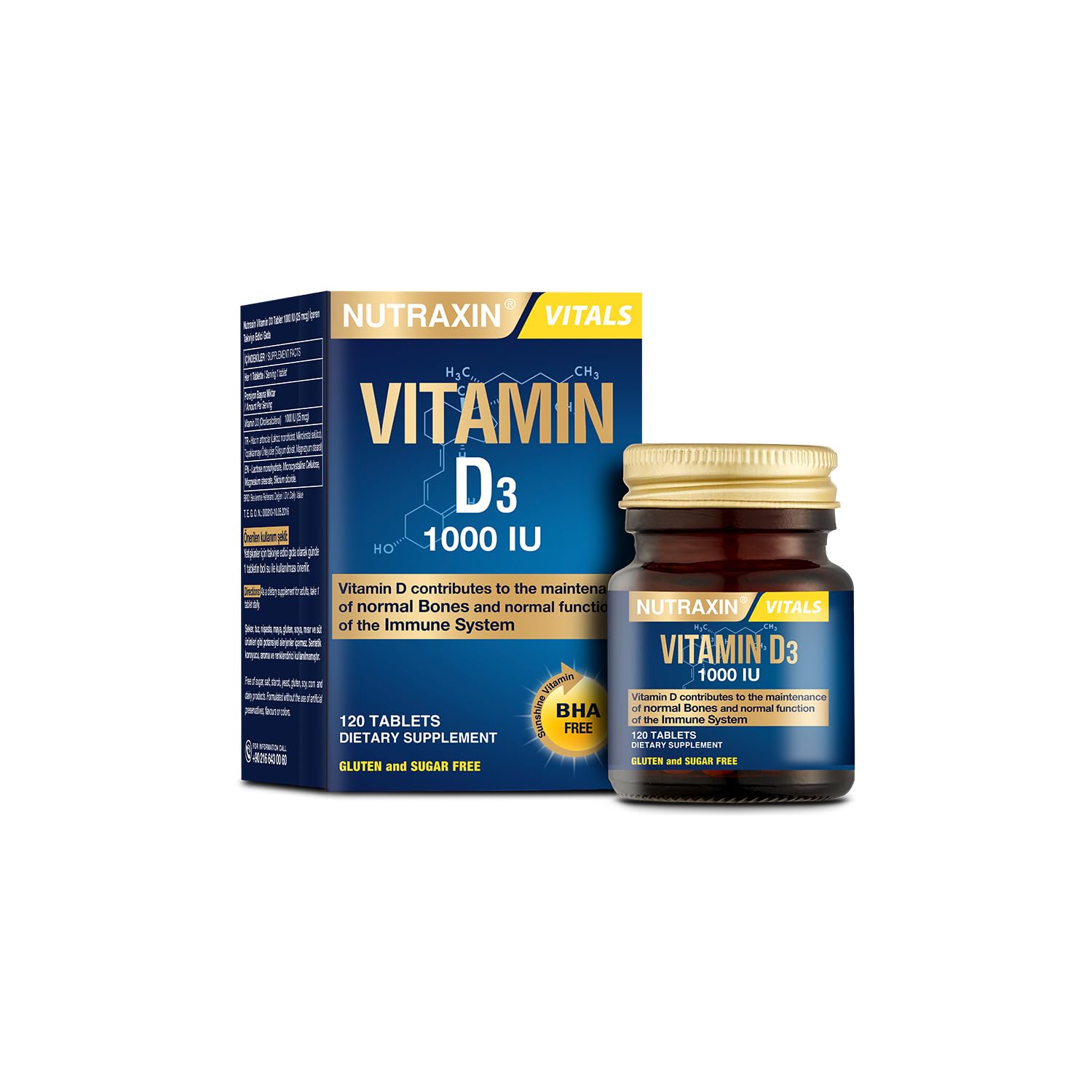 Nutraxin Vitals D3 Vitamin 1000 IU 25 mcg 120 Tablet Takviye Edici Gıda