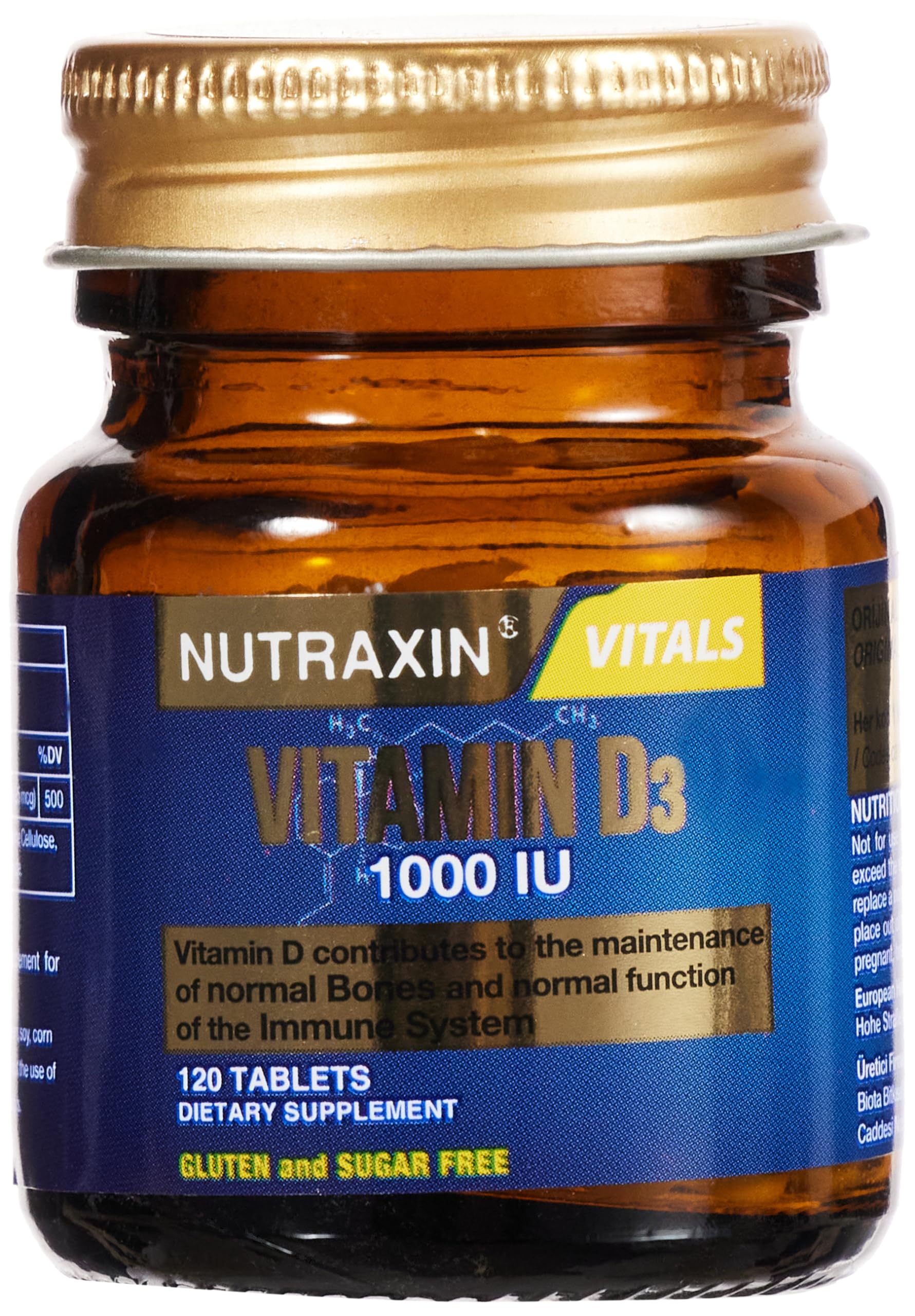 Nutraxin Vitals D3 Vitamin 1000 IU 25 mcg 120 Tablet Takviye Edici Gıda