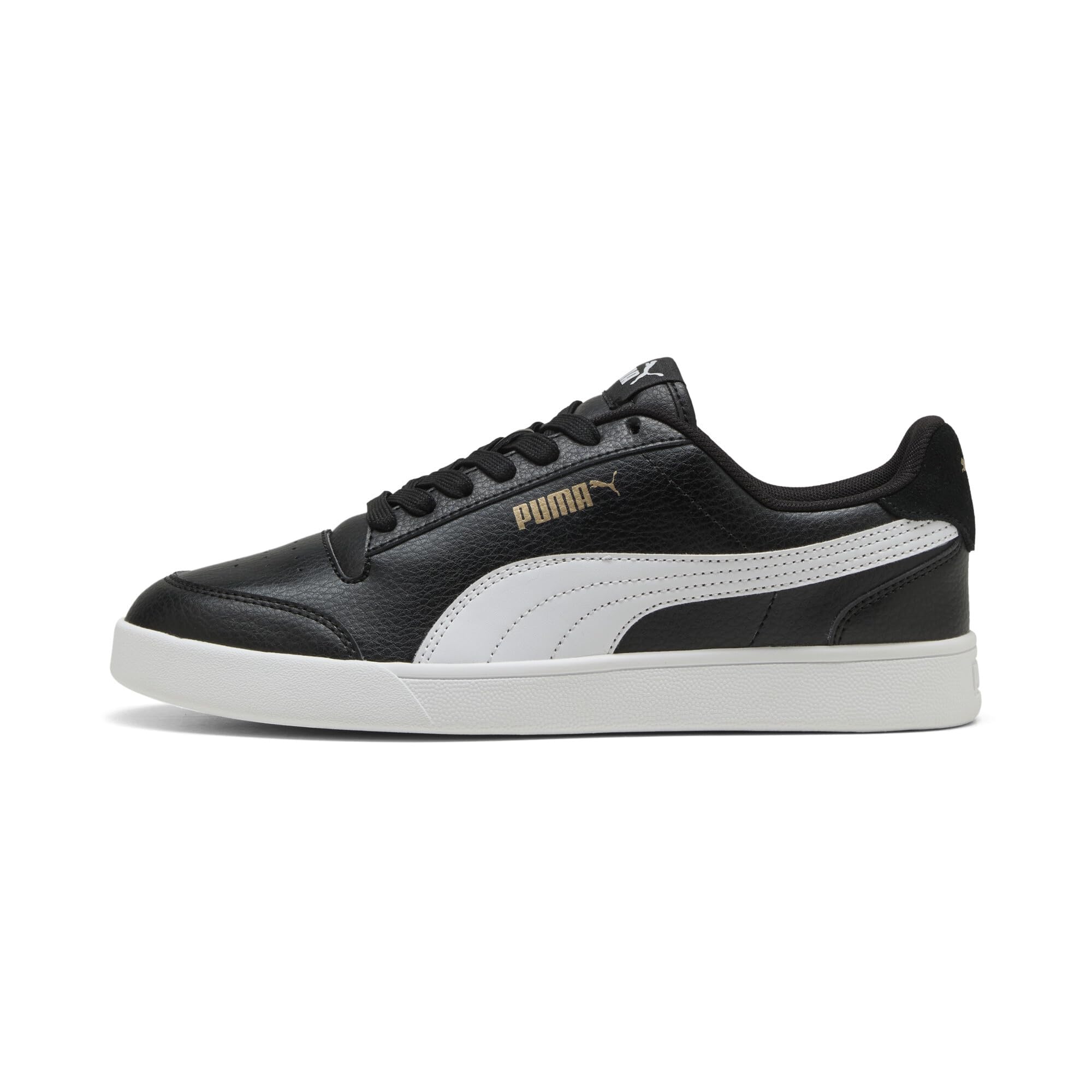 PUMA Unisex Yetişkin Shuffle Spor Ayakkabı, Puma Black-Puma White-Puma Team Gold, 44.5