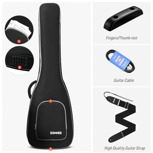 Donner Elektro Gitar Kiti Tam Boy LP Gitar Başlangıç Seti 91,4 cm Düz Gövde, Çanta, Kayış, Kablolu (Sunburst)