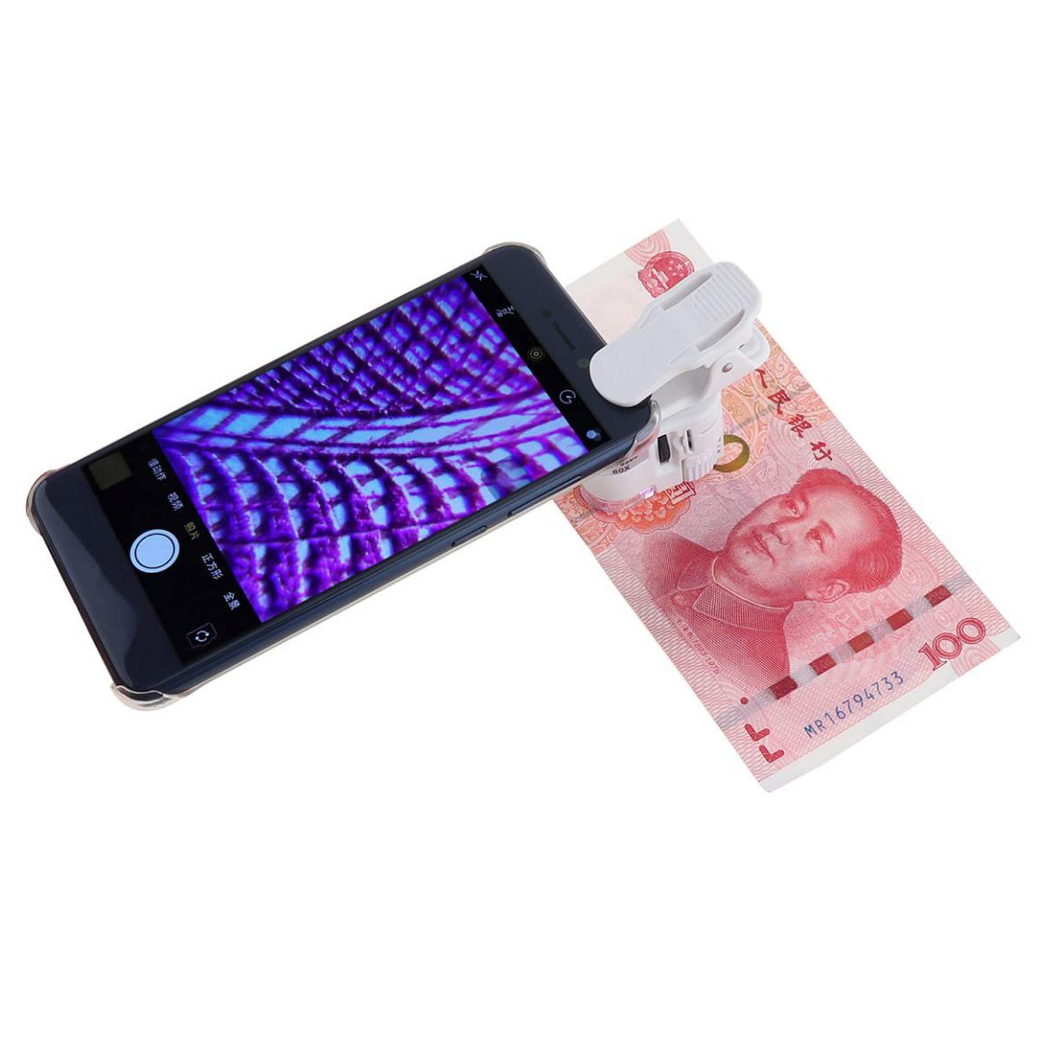 Microcase 60X Mini Cep Telefonu için Mandallı Mikroskop UV Ledli Büyüteç - Model : AL2431