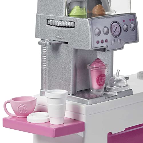 Barbie Oyun Seti Barbie Kahve Dükkanı, 30 cm Sarışın Yuvarlak Hatlı Bebek ve 20'den Fazla Gerçekçi O