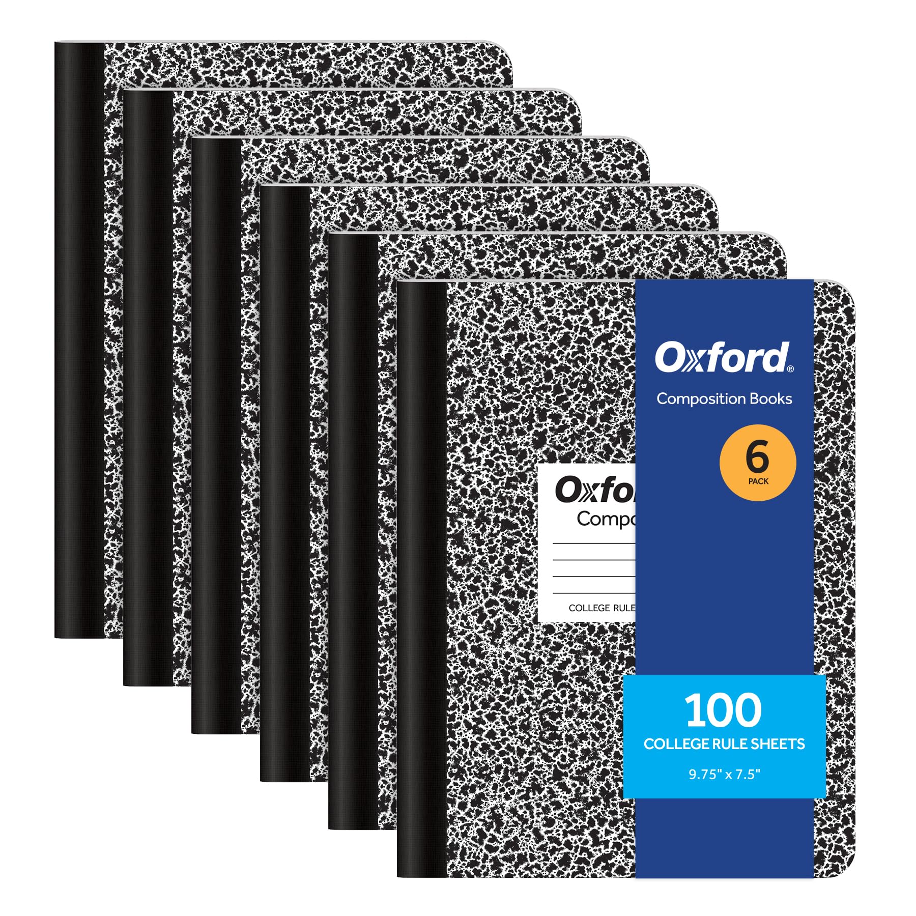 Oxford Kompozisyon not defterleri, okul malzemeleri, okul için not defterleri, okul ve ofis için Compbook defteri, dergi, kolej kağıdı, 24,5 x 19,8 cm, 100 yaprak, siyah, 6 adet (63767)