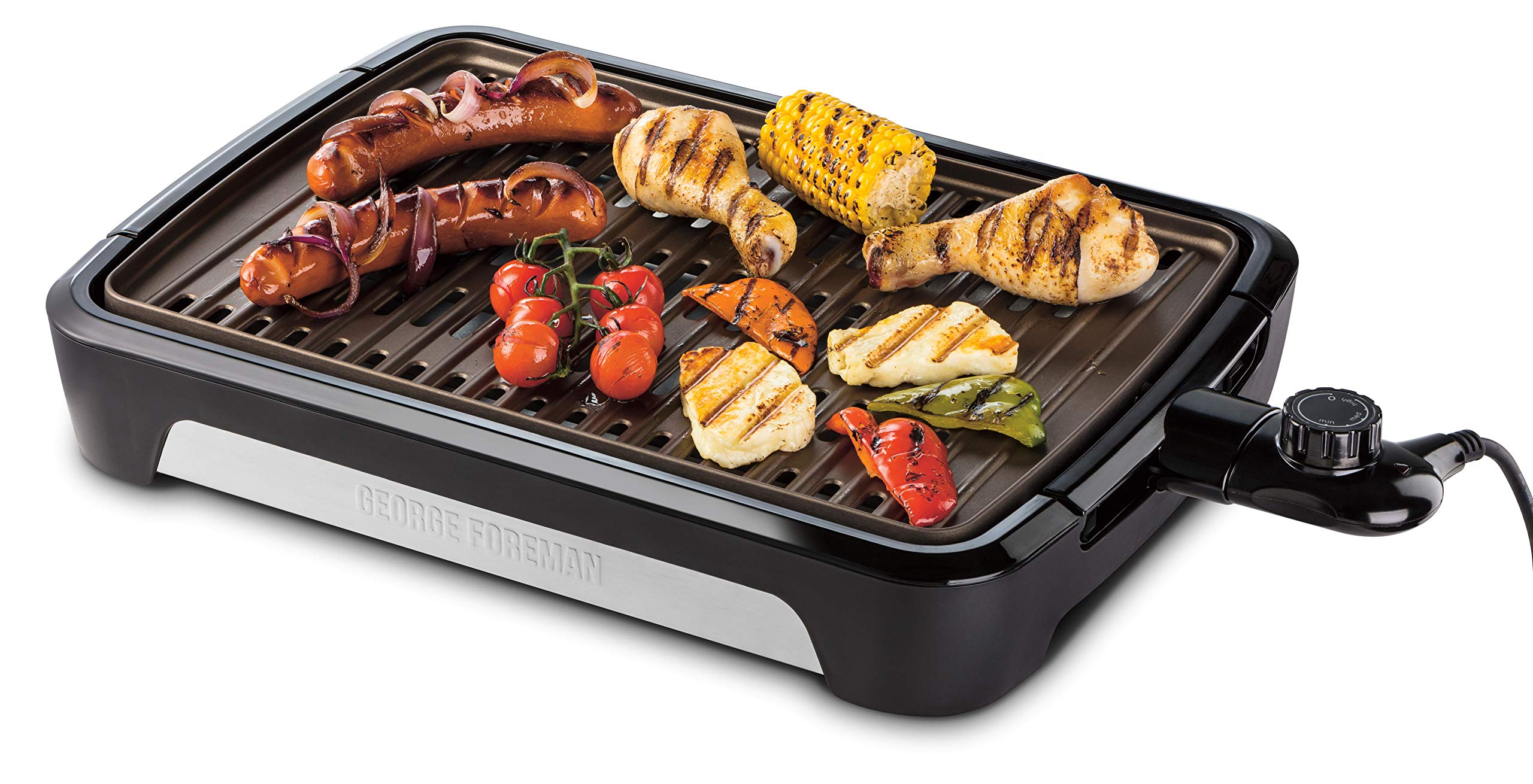 George Foreman Bbq Smokeless Izgara, Masa Üstü, Bulaşık Makinesinde Yıkanabilir, Yağ Damlama Tepsisi ve Dikey Depolama Dahil Düşük Dumanlı Kapalı Barbekü, 25850-56