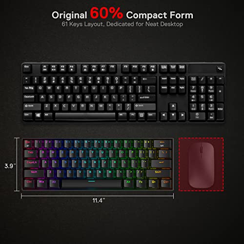 Redragon K530 Pro Draconic%60 BT Türkçe Q Klavye/Kablolu / 2,4 GHz Kablosuz Mekanik, 61 Tuş, Hot-Swap Özellikli RGB Oyun Klavyesi, Dokunsal Kahverengi Anahtarlı, Windows/Mac/Android için