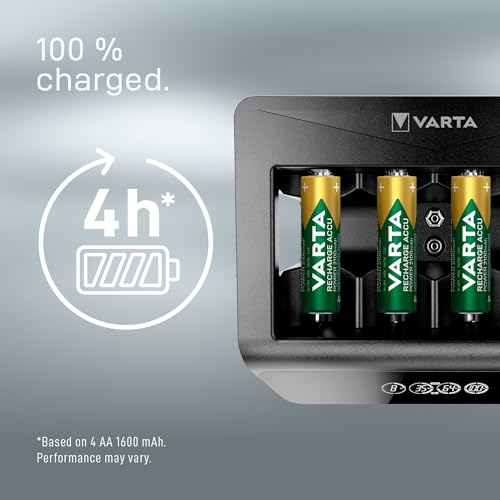 VARTA Akü şarj cihazı, şarj edilebilir AA/AAA/C/D/9V ve USB cihazlar için, LCD Universal Charger+, t