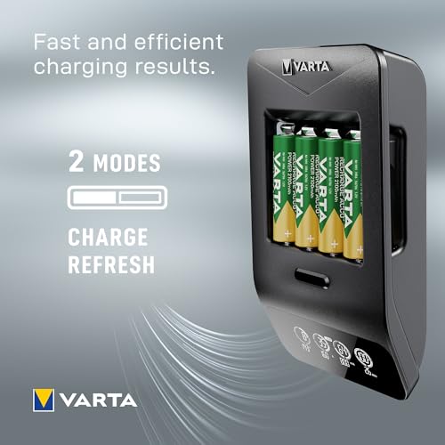 VARTA Akü şarj cihazı, 4 x AA 2100 mAh dahil, şarj edilebilir AA/AAA, LCD Smart Charger+ için, tek yuvalı şarj, 2 mod: Şarj, tazeleme