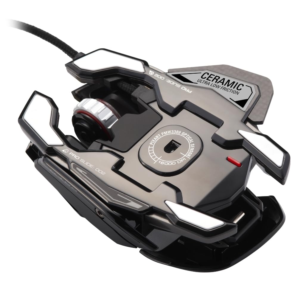 MAD CATZ Otantik R.A.T. PRO X3 kablolu Oyun Faresi, 3 Kaydırma Tekerleği Halka Seçenekleri, Ekstra aksesuarlarla, 10 kullanıcı profili için yerleşik bellek, Karbon Fiber Başparmak Dayanakları, Siyah