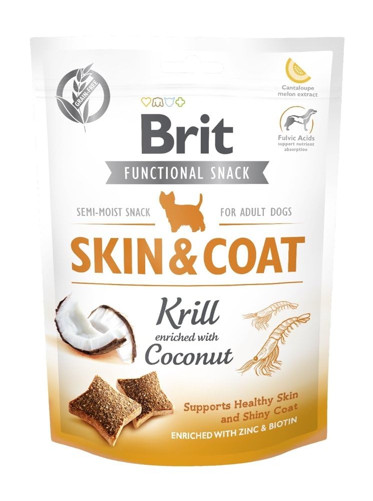 Brit Care Functional Snack, Parlak Tüyler Ve Sağlık Cilt İçin, Tahılsız, Kril Ve Hindistan Cevizli, Fonksiyonel Yetişkin Köpek Ödülü, 150 g