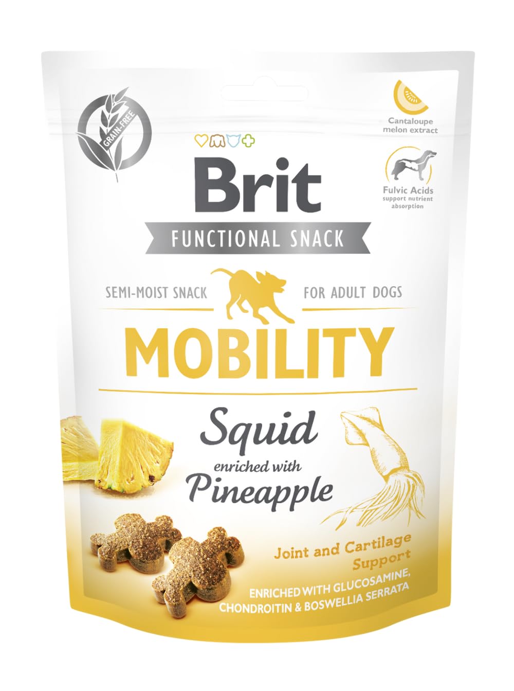 Brit Care Functional Snack, Eklem Ve Kıkırdak Sağlığını Desteklemek İçin, Tahılsız, Kalamar Ve Ananaslı, Fonksiyonel Yetişkin Köpek Ödülü, 150 g