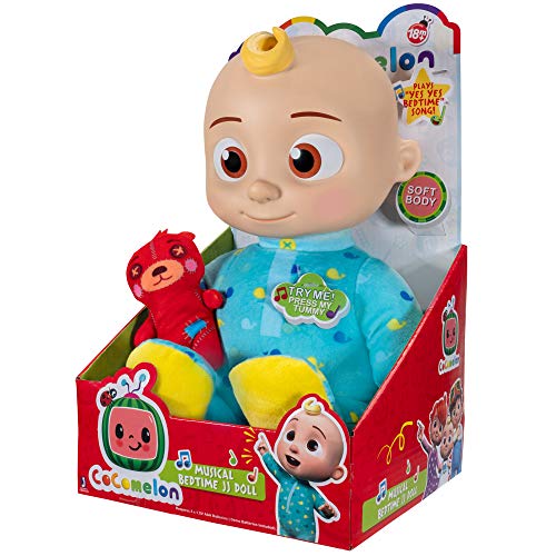 CoComelon Müzikal JJ Peluş Bebek - Yatmadan önce şarkı klipleri söylemek için karnına basın - özellik ve küçük yastık peluş oyuncak ayı içerir