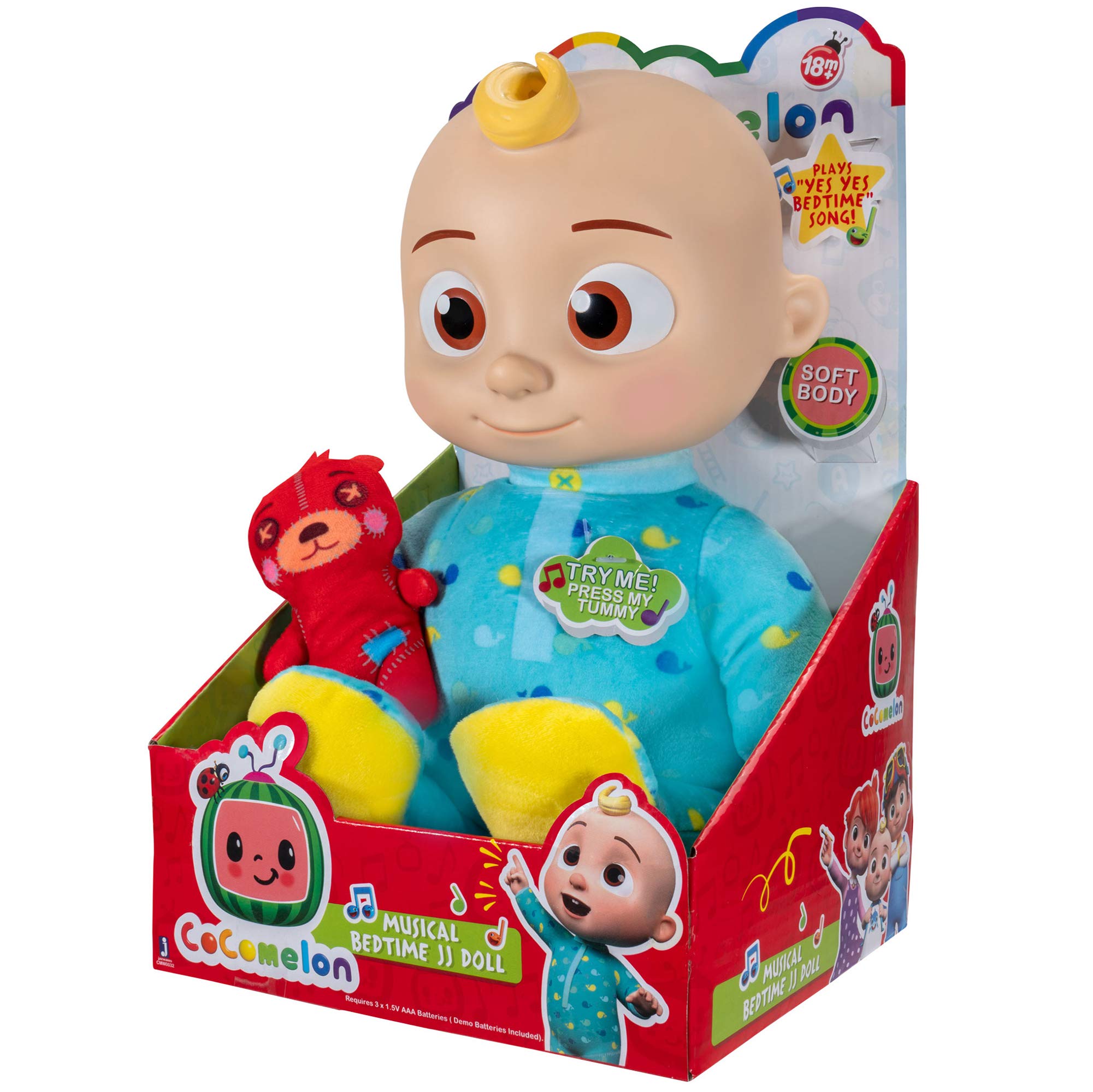 CoComelon Müzikal JJ Peluş Bebek - Yatmadan önce şarkı klipleri söylemek için karnına basın - özellik ve küçük yastık peluş oyuncak ayı içerir