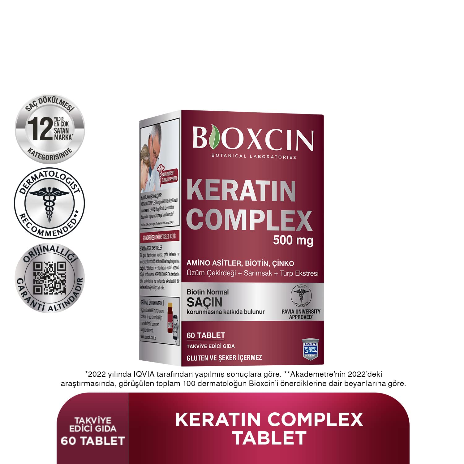 Bioxcin Keratin Complex Takviye Edici Gıda – 60 Tablet – Biotin, Çinko, Kolajen, Vitaminler ve Bitki Ekstraktları İçerikli – Saç, Cilt ve Tırnak Sağlığı İçin Destek