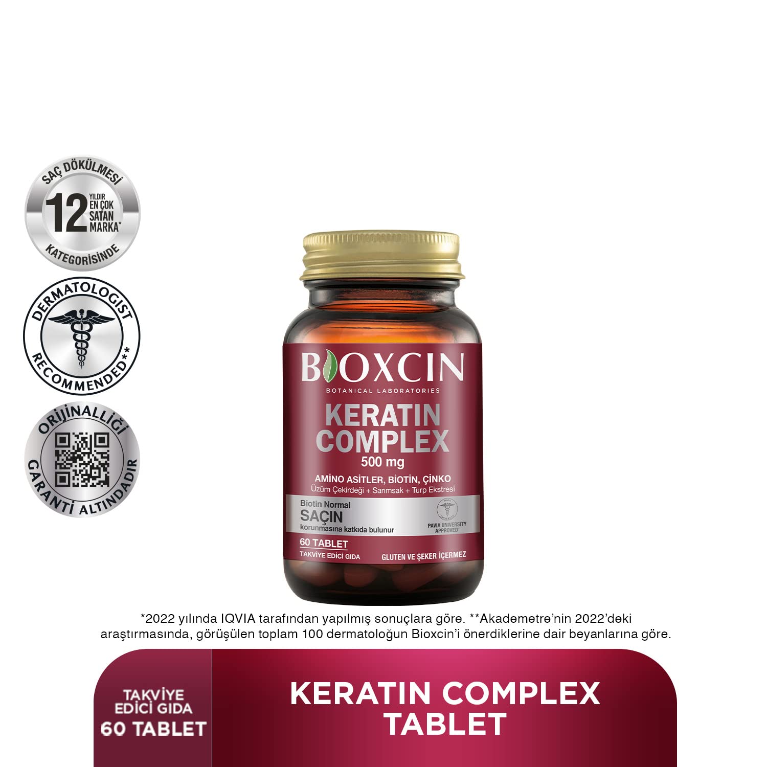 Bioxcin Keratin Complex Takviye Edici Gıda – 60 Tablet – Biotin, Çinko, Kolajen, Vitaminler ve Bitki Ekstraktları İçerikli – Saç, Cilt ve Tırnak Sağlığı İçin Destek