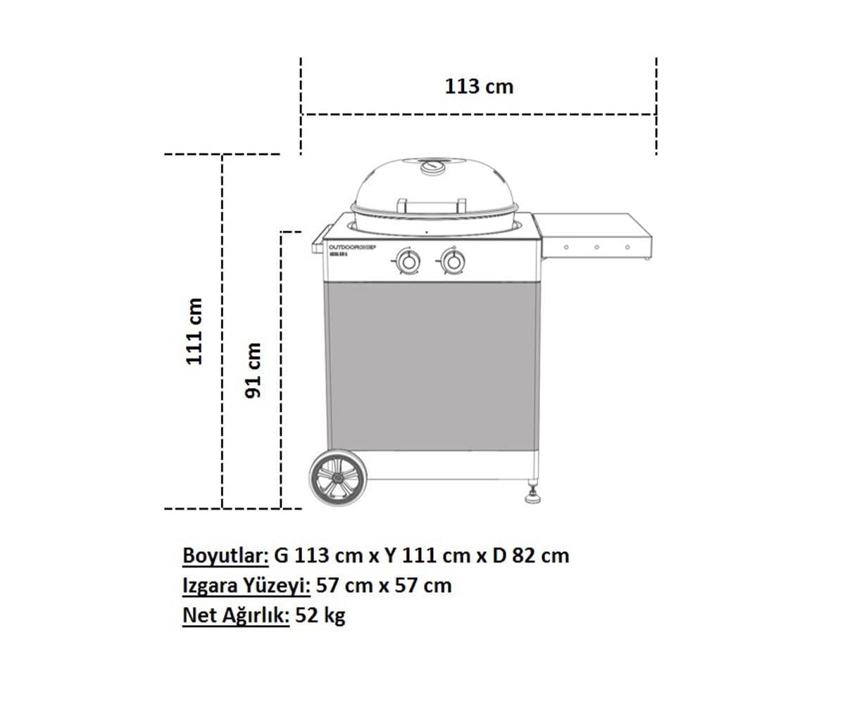Outdoorchef Aygaz Arosa 570 G TEX Yeni Nesil Barbekü, Tekstil Kabin, LPG'li Barbekü Mangal Ayaklı, 9.5 kW Isı Gücü,57 cm Barbekü Izgara, Çelik Brülör Sistemi, Siyah