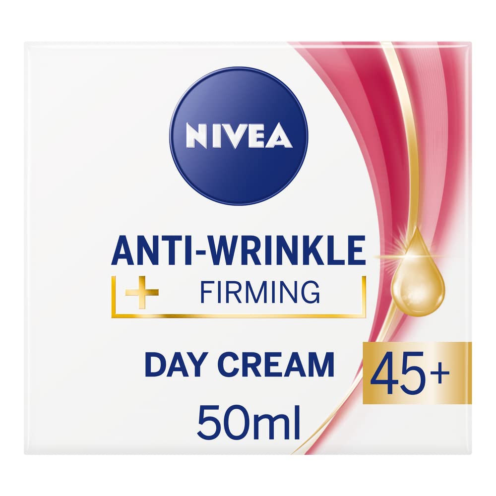 NIVEA Kırışıklık Karşıtı + Sıkılaştırıcı Krem Yaş 45+ (50 ml), Yaşa Özel Yüz Bakım Kremi, Kayısı Çekirdeği ve Shea Yağı ile Yoğun Cilt Bakım, UV Filtresi ile Güneş Koruması