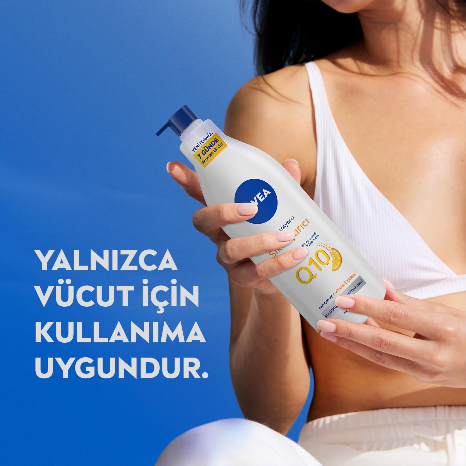 NIVEA Q10 Sıkılaştırıcı Vücut Losyonu 400 ml, 10 Günde Sıkı Cilt, 48 Saat Nemlendirme,C Vitamini,Kolajen,Normal Ciltler için Vücut Losyonu