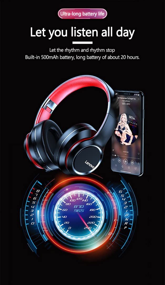 Lenovo HD200 Kablosuz Bluetooth 5.0 Kulak Üstü Kulaklık Siyah