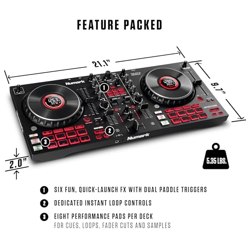 Numark Mixtrack Platinum FX - 4 Kanal DJ Kontrol Cihazı, 24 Bit Ses, Kulaklık Çıkış, Ses kartlı, 4 Deck, 6" Jog Tekerleği