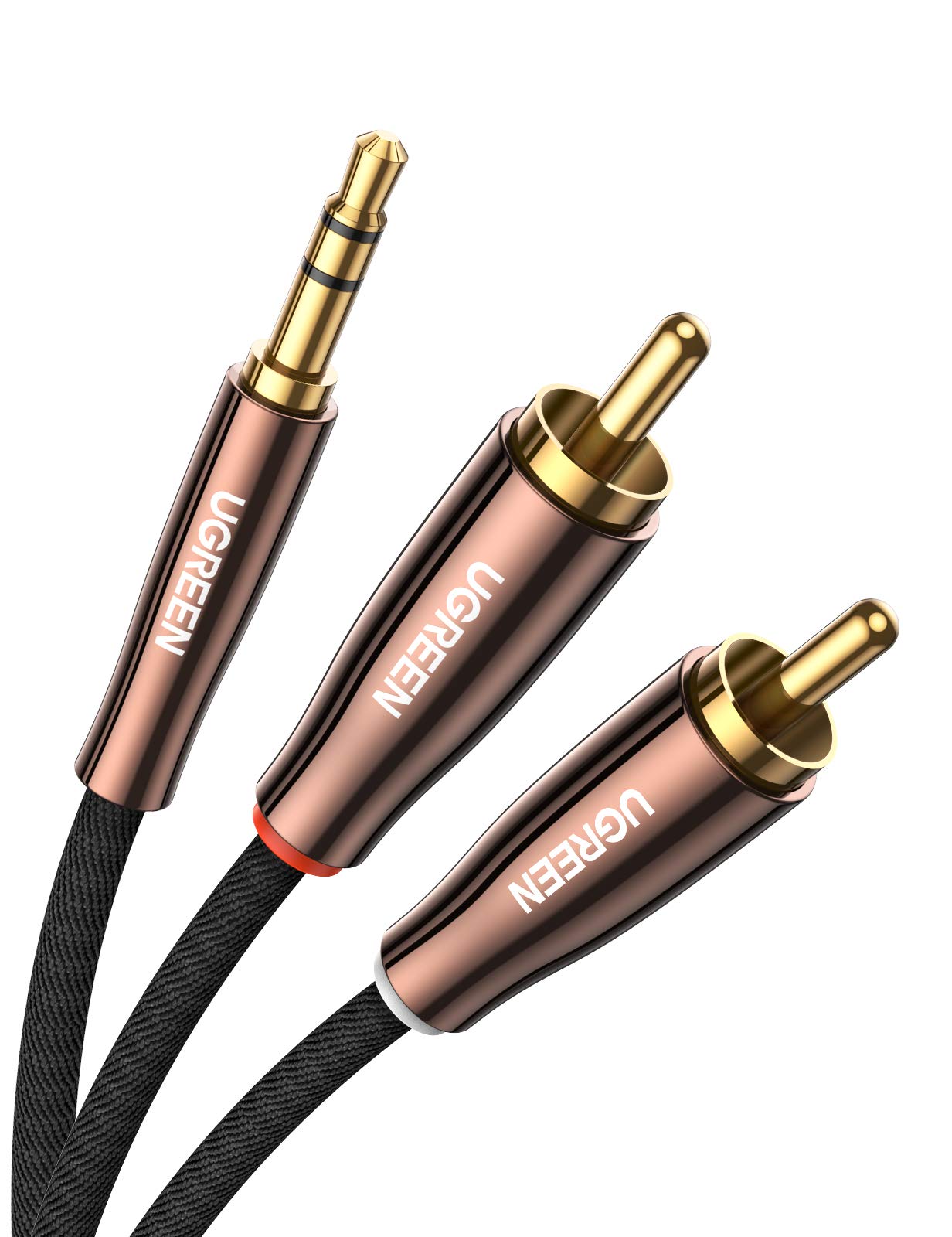 UGREEN Cinch Kablo RCA jak kablosu 3,5 RCA ses kablosu akıllı telefonlar, tabletler, ev sineması, hoparlör, stereo sistem, TV vb. için naylon kaplama, altın kaplama fiş (1 m)