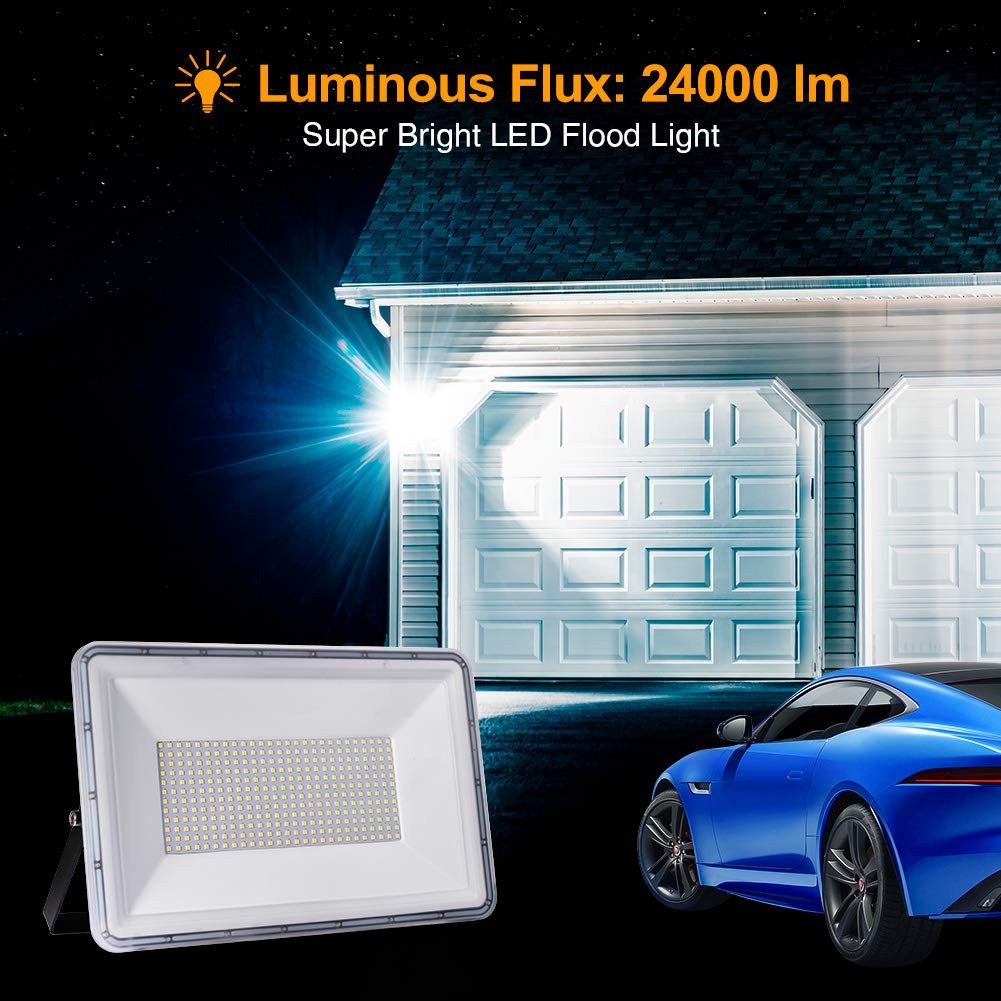 300 W LED dış mekan spotu, su geçirmez IP67 LED projektör, 24000 lm, 6500 K, soğuk beyaz LED spot lamba, avlu, garaj, teras, balkon, depo, oyun alanı için
