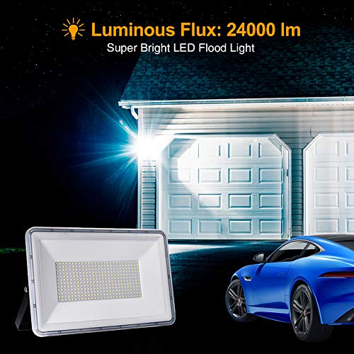 300 W LED dış mekan spotu, su geçirmez IP67 LED projektör, 24000 lm, 6500 K, soğuk beyaz LED spot lamba, avlu, garaj, teras, balkon, depo, oyun alanı için