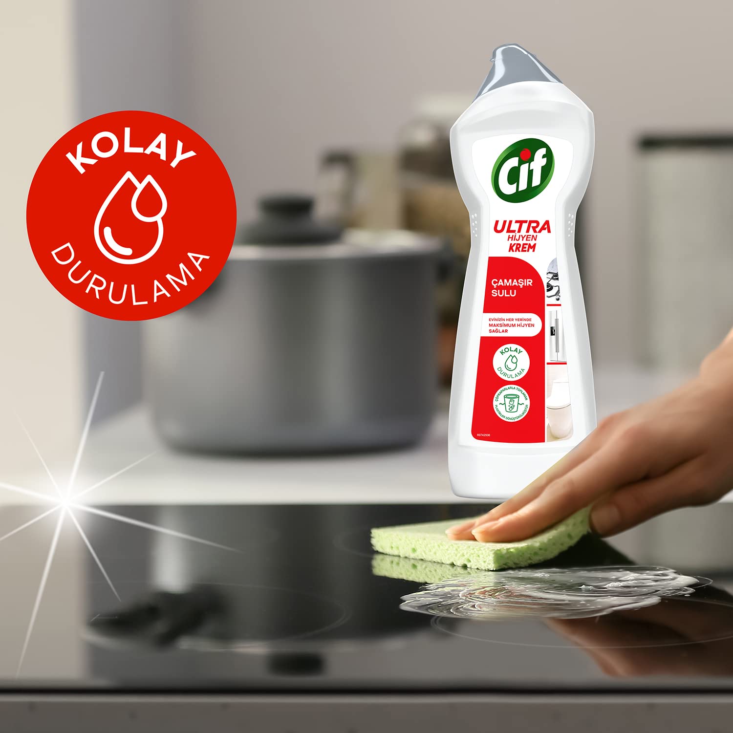 Cif Ultra Hijyen Krem Yüzey Temizleyici Çamaşır Sulu Katkılı Leke Çıkarıcı Yağ Çözücü 675 ml